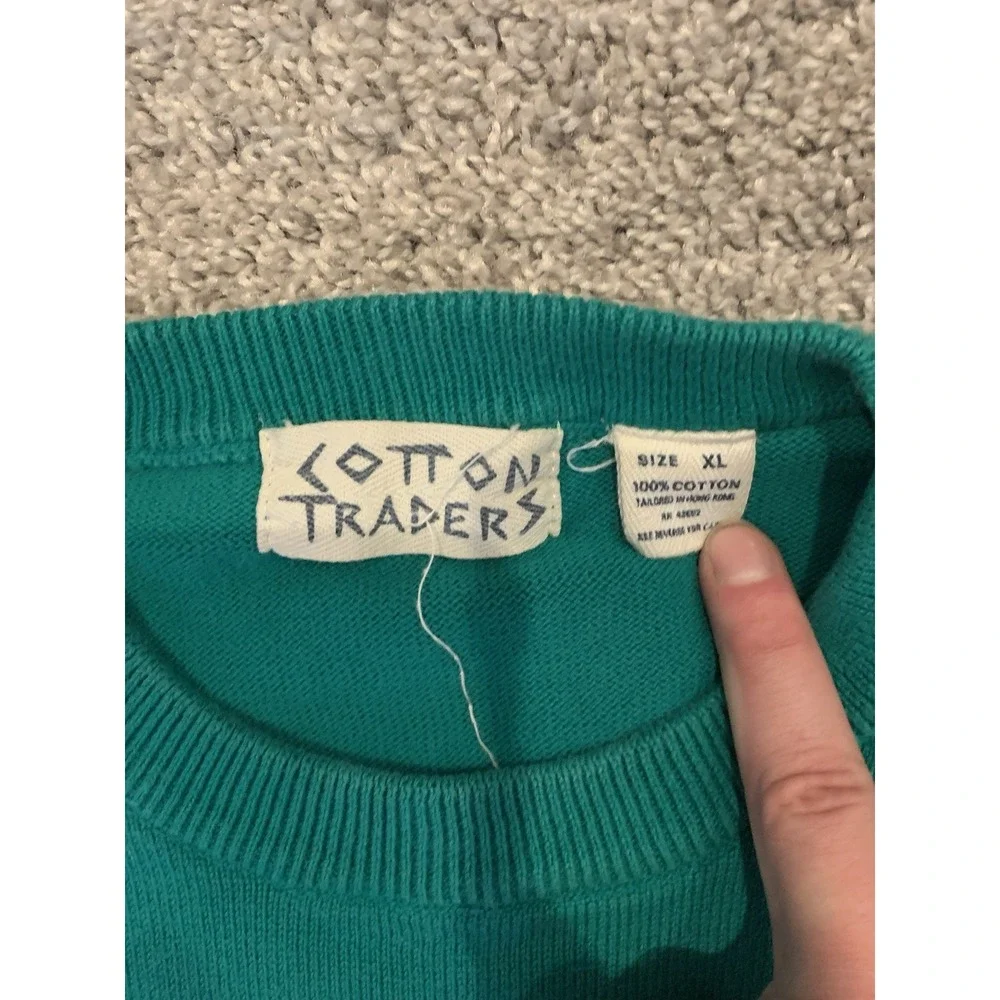Vintage Cotton Traders Sweater XL Green Knit Pullover Cotton Golf Grandpa Core